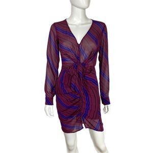 Forever 21 Long Sleeve Ruched Tie Front Sheer Short Dress